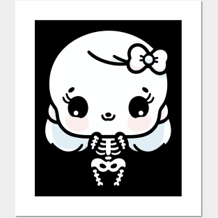 Cute Kawaii Girl Skeleton with a bow | Halloween Cute Skeleton Design Posters and Art